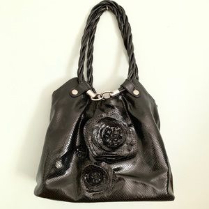 Relic Black Patent Snakeskin Rosette Hobo Bag